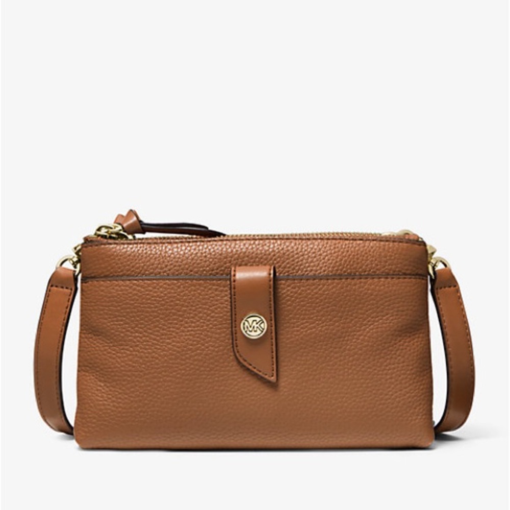 Michael Kors Medium Pebbled Leather Double-Zip Crossbody Bag Brown